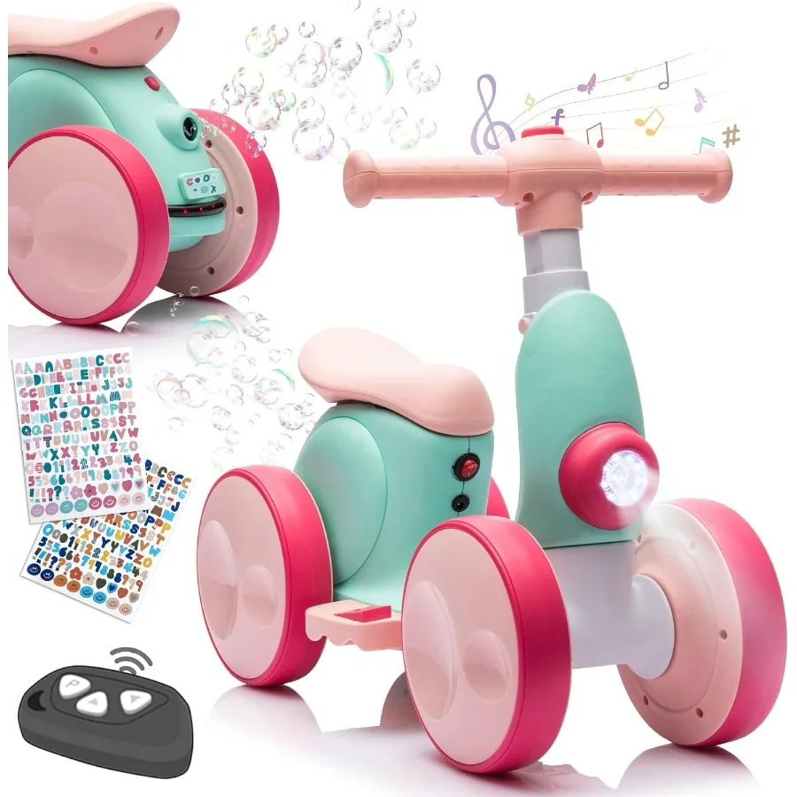 จักรยานทรงตัวไฟฟ้าสำหรับเด็กพร้อมเครื่องทำฟองสบู่ สำหรับเด็กอายุ 1 ปี ทั้งเด็กชายและเด็กหญิง ของเล่นขี่ได้ 4 in 1 จักรยานทรงตัวสำหรับเด็กวัยหัดเดิน 12-48 เดือน รุ่น B