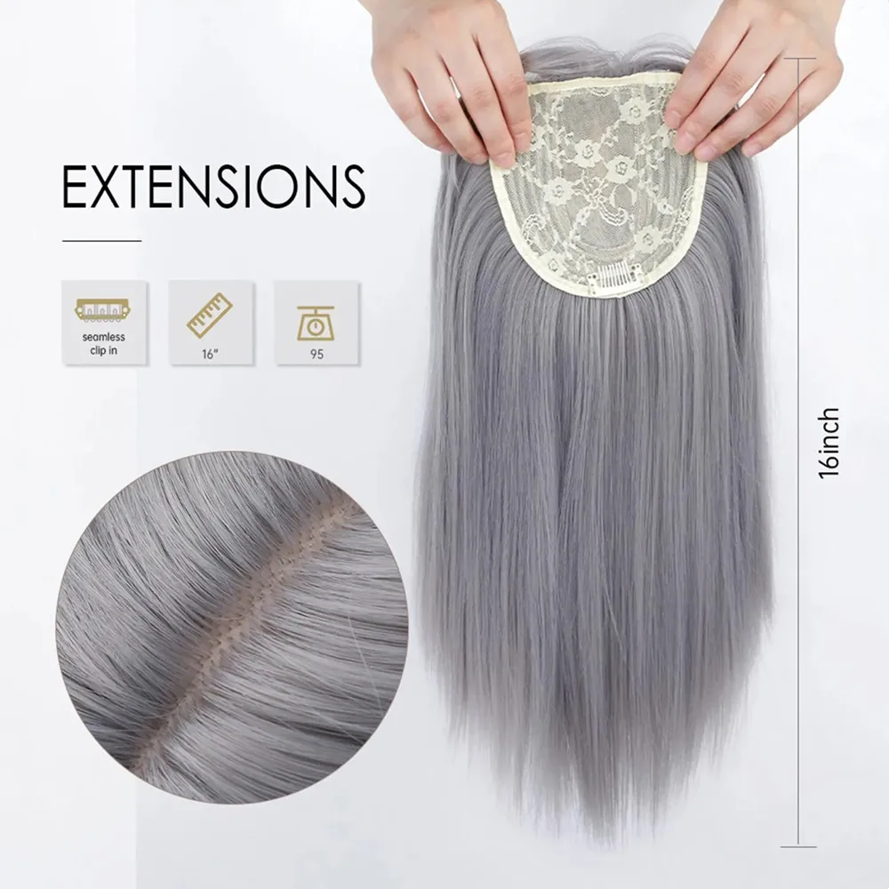 ALAN EATON Sliver Gray Synthetic Hair Topper for Women Natural Looking Clip in Hair Piece Hair Toppers with Bangs Heat Resistant