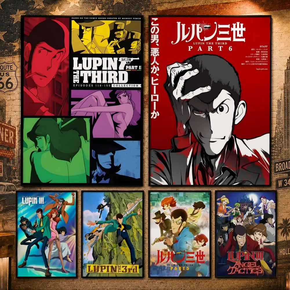 Classic Anime L-Lupin the ThirdS Poster Vintage Retro Anime Poster Stickers Peel and Stick Wall Art Home Decor