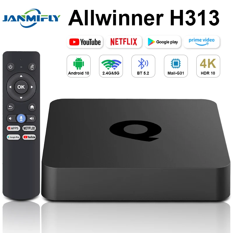 Q1 Smart Android Tv Box Allwinner H313 BT5.2 WiFi 2,4G y 5G compatible con Google Netflix Streaming Media Player Set Top Box