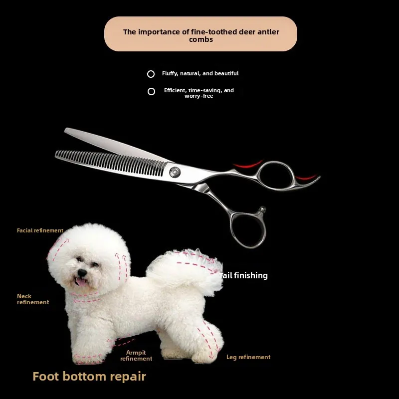 7 Inch Professional Pet Thinning Scissors, Deer Horn Tooth Dog Cat Grooming Shears for Blending & Thinning