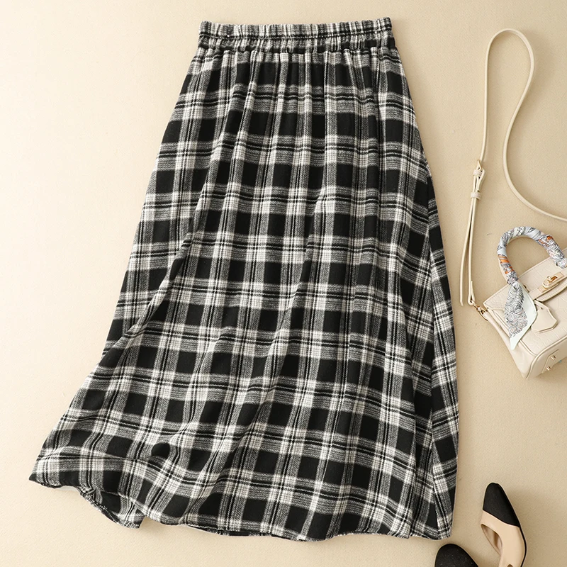 

plus Size Women's Wool Cotton Plaid A-Line Skirt Artistic Sle Commute Warm High Waist Ci Autumn Winter New Arrival