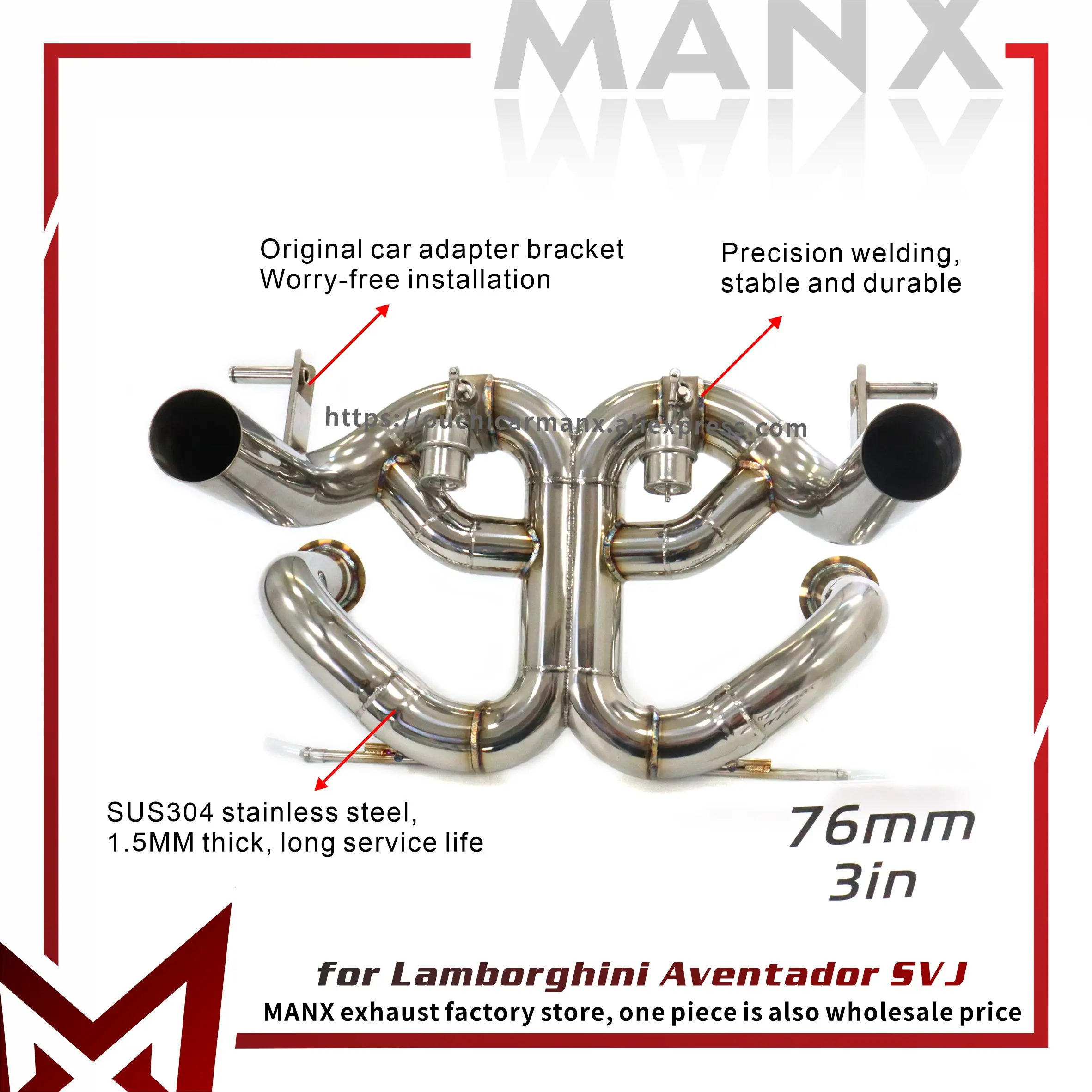 

MANX Catback for Lamborghini Aventador SVJ Vacuum valve Direct bolt installation SUS Exhaust system High precision