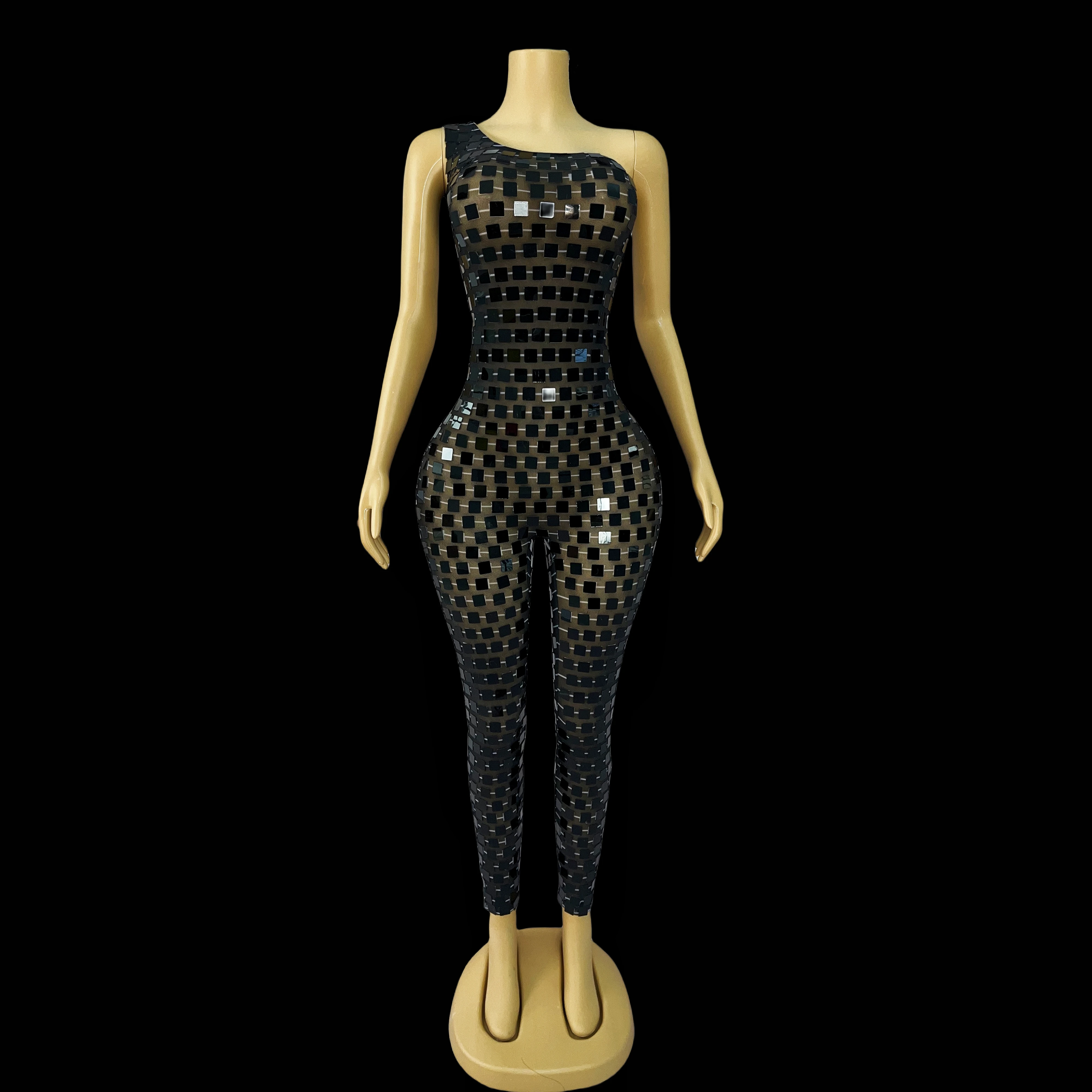 

Cool Black Mirror One-Shoulder Jumpsuit Ladies Special Stage Show Costumes Club Dance Jumpsuits Fashion Show Outfits Heipaiku