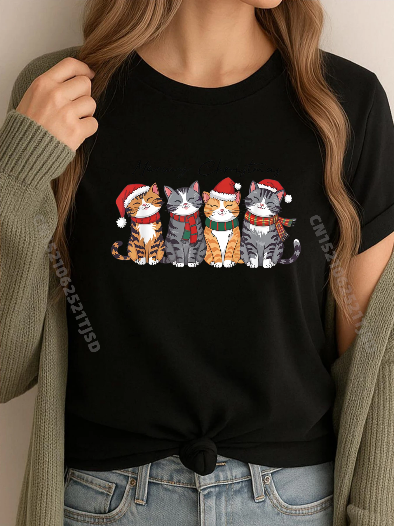 

Meowy Catmas Cat Christmas Cute Kitten Cats Santa Hat Xmas Мужская одежда Мужская новинка в топах и футболках в стиле хип-хоп