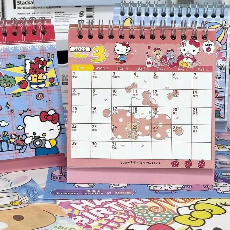 2026 Nuovo calendario comico Hellokitty Cinnamoroll - Simpatico cartone animato Graffiti Calendario da tavolo per ufficio e studenti Regalo di Capodanno