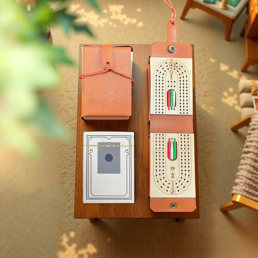 木製クリベッジボードゲームセット、6つのペグとトランプ付き、楽しいテーブルゲーム、2～4人用ゲーム、ポータブルカードボードゲーム