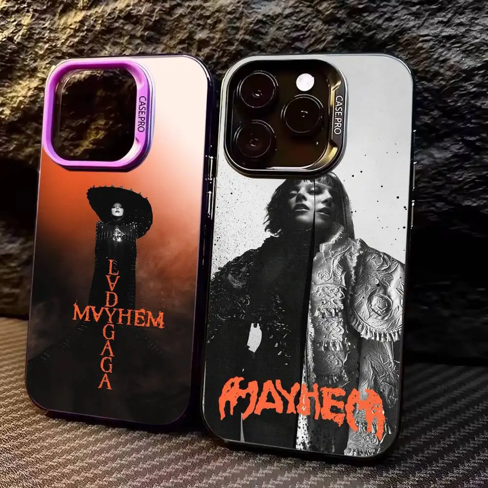 

LADY GAGA M-MAYHEM Phone Case For iPhone17,16,15,14,13,12,11 Plus,Pro Max Colored Silver Plated Inside Cover