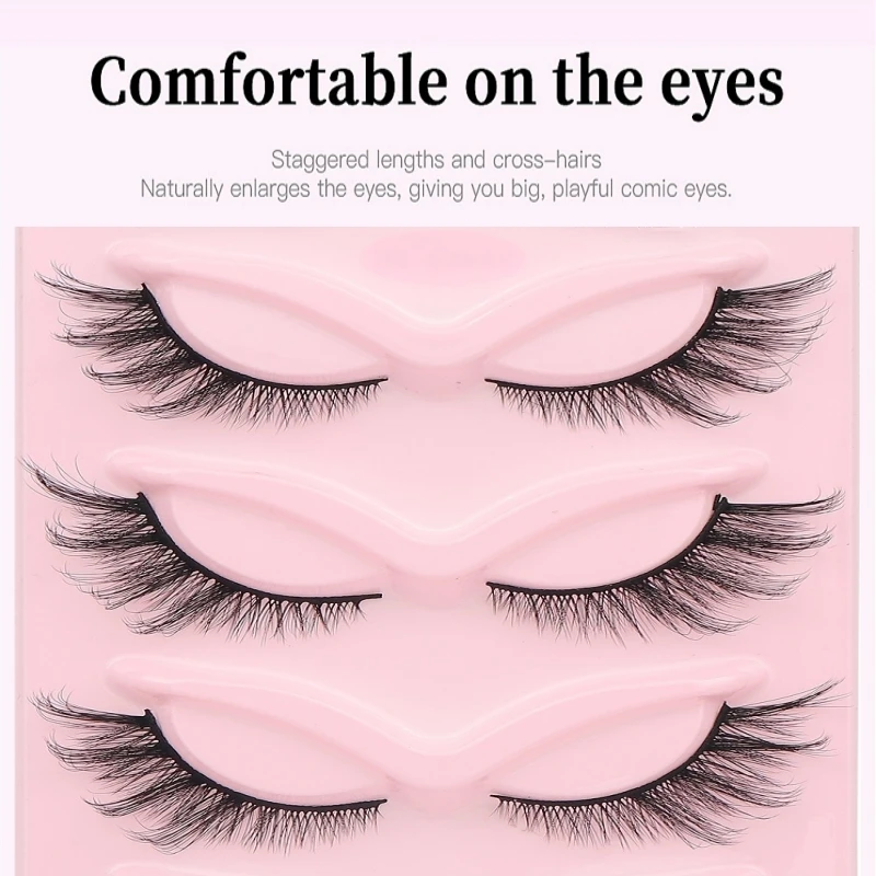 5 Pairs/Tray  Cat Eye contour wispy natural long  not fall apart fox Winged thin band cotton stalk strip eyelash