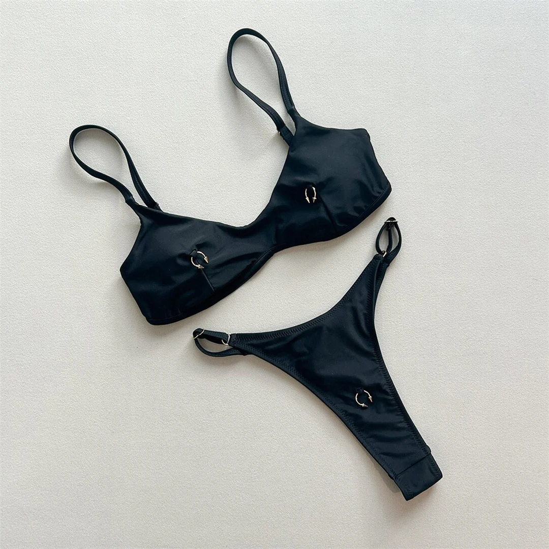 Metallring Mini Micro Thong Bikini Damen Bademode Zweiteiliger Bikini-Set Gepolsterter Badeanzug Badebekleidung Schwimmen V7513 – Detail 9