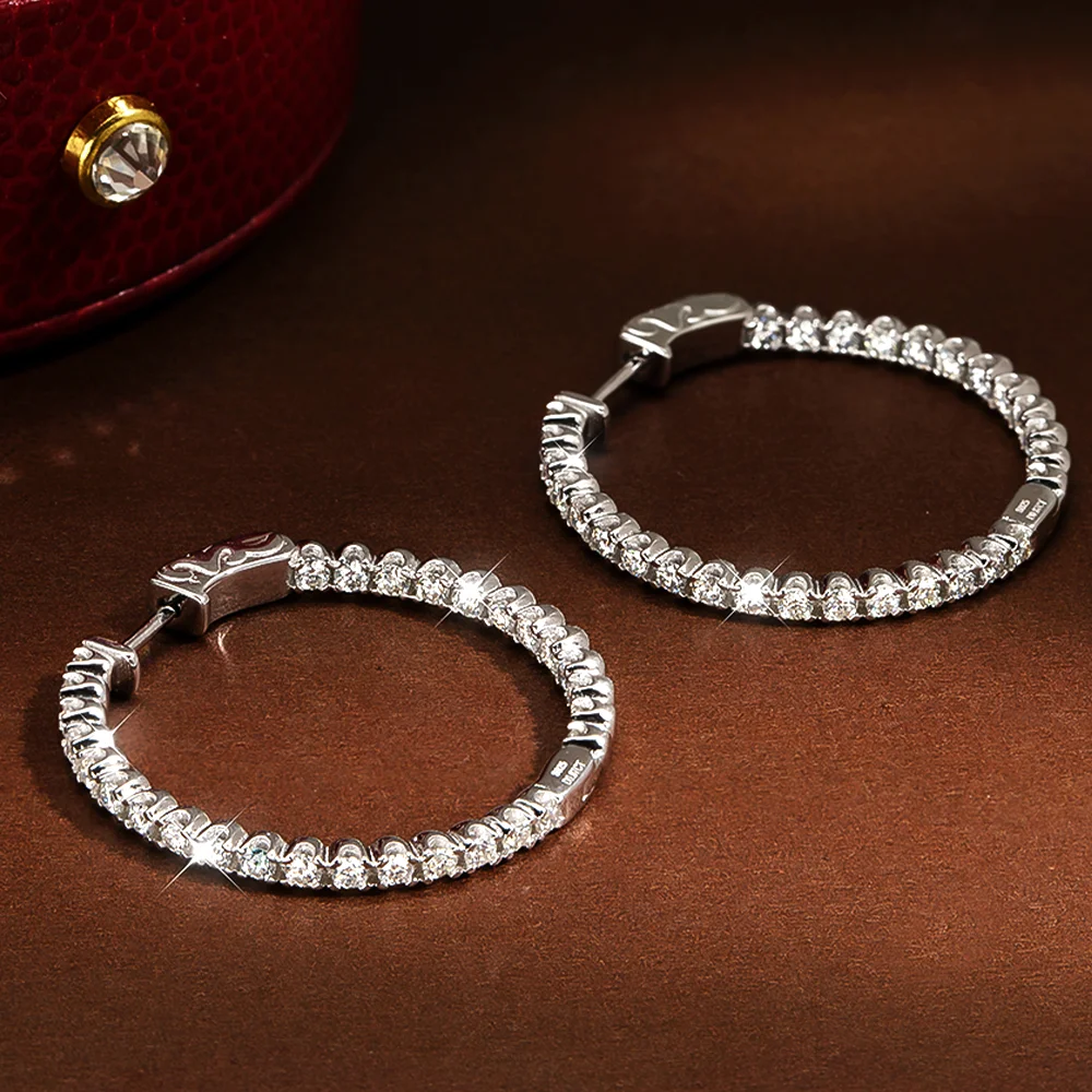 OEVAS 1.8MM Full Moissanite Hoop Earrings For Women 100% S925 Silver Plated 18K Gold D VVS Lab Diamond Earrings Jewelry Gift view 4