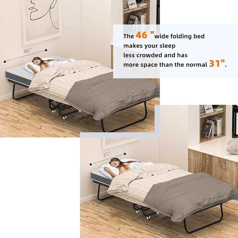 Раскладная кровать для взрослых и гостей с матрасом — прочная раскладная кровать, армированная сталь, автоматическое отверстие для ног, большой размер 75x46 дюймов