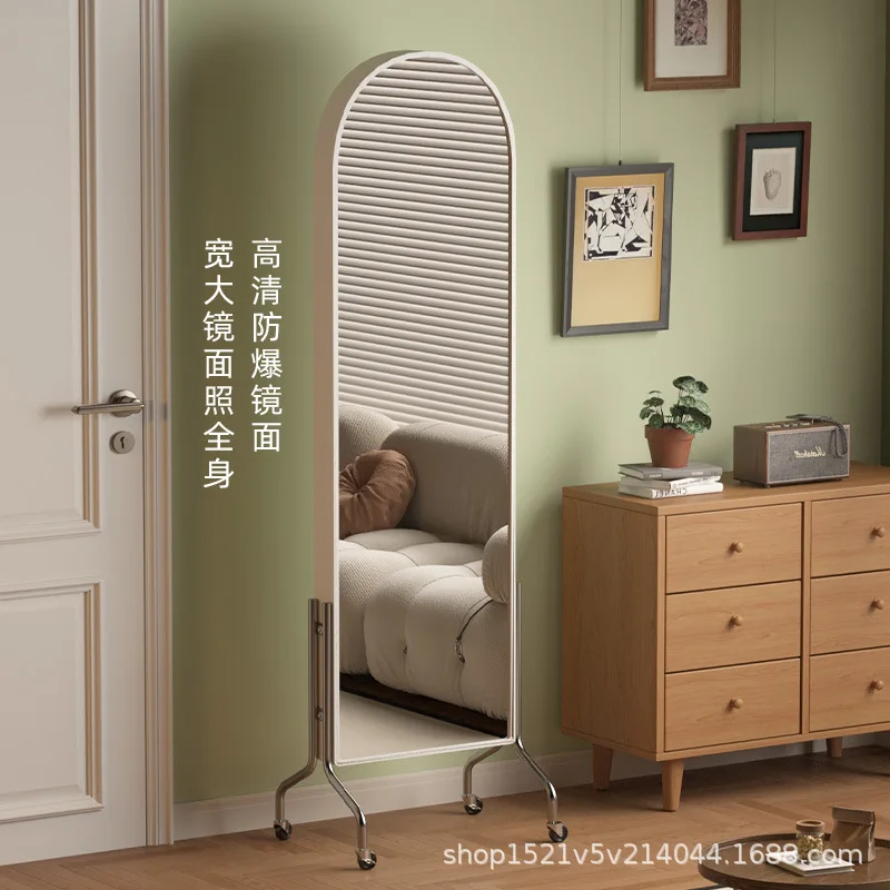 Cloakroom Movable full-body mirror Iron household magazine holder Integrated double-sided floor Wheel fitting