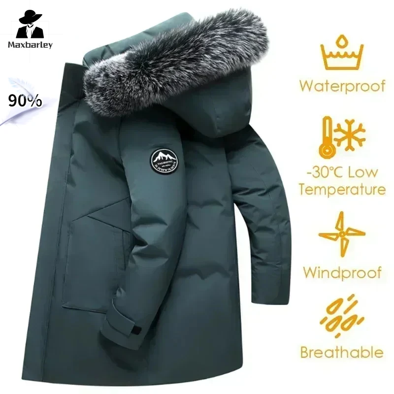 2024 Autumn Winter Men Windproof Down Jacket Coats Mens Warm White Duck Down Hooded Jacket Parkas Multi Pockets Overcoat Male