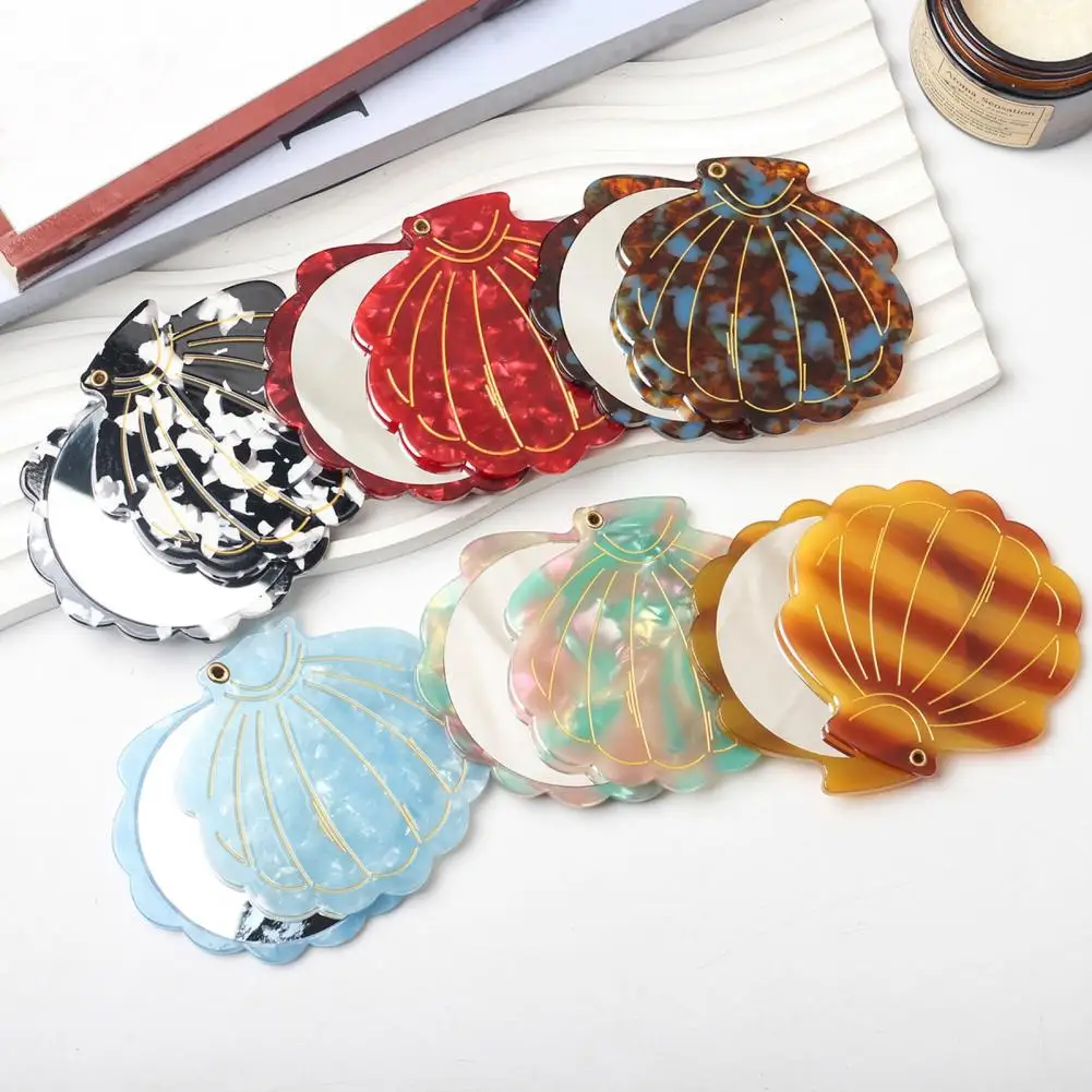 مرآة مكياج قابلة للطي على شكل صدفة، مرآة جيب بتصميم لطيف للنساء والفتيات، مرآة لمستحضرات التجميل المحمولة الأساسية للسفر