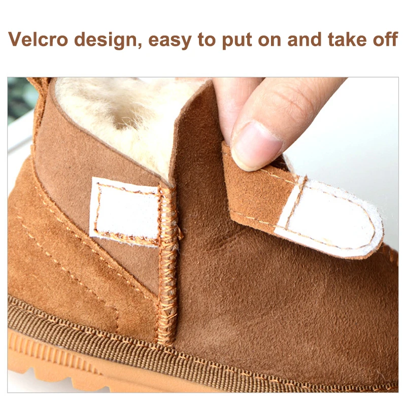Girls Wool Sheepskin Boots Children Winter Fur Shoes Kids Boy Velvet Snow Boots Infant Baby Toddler Leather Furry Boots Footwear