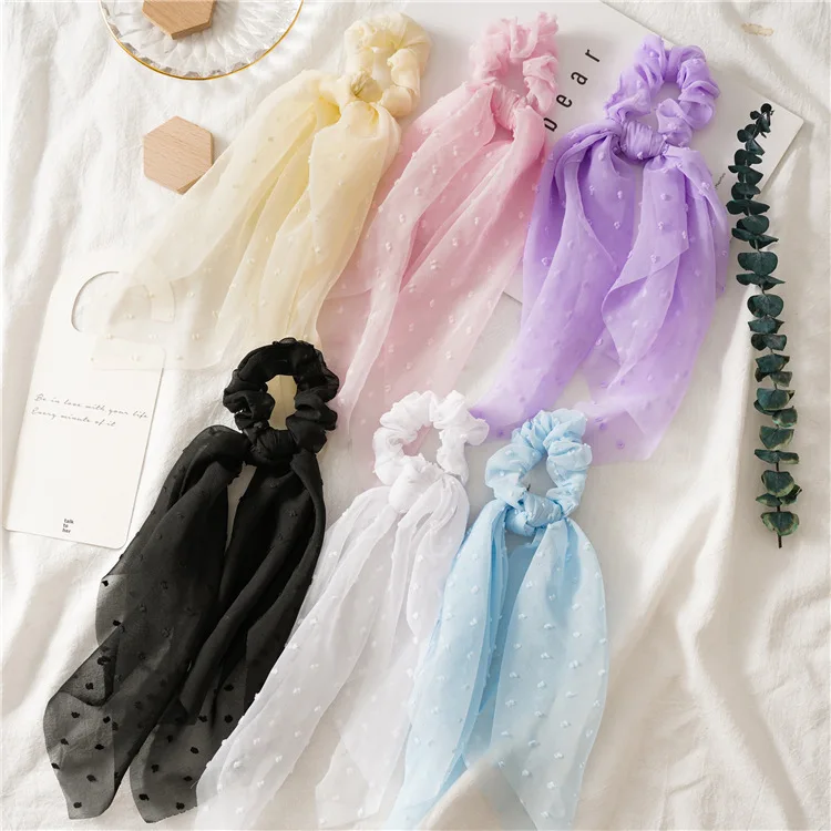 New Chiffon Bowknot Headband Solid Ribbon Headband Ponytail Holder Hair Ties Hair Rope Rubber Bands Headwear Hair Accessories