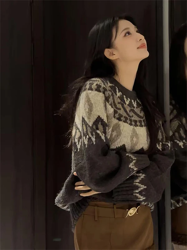 

Корейский стильный свитер для ранней осени: потрясающе красивый, легкий, в стиле ретро Maturi Aosphere, цвет кофейного острова