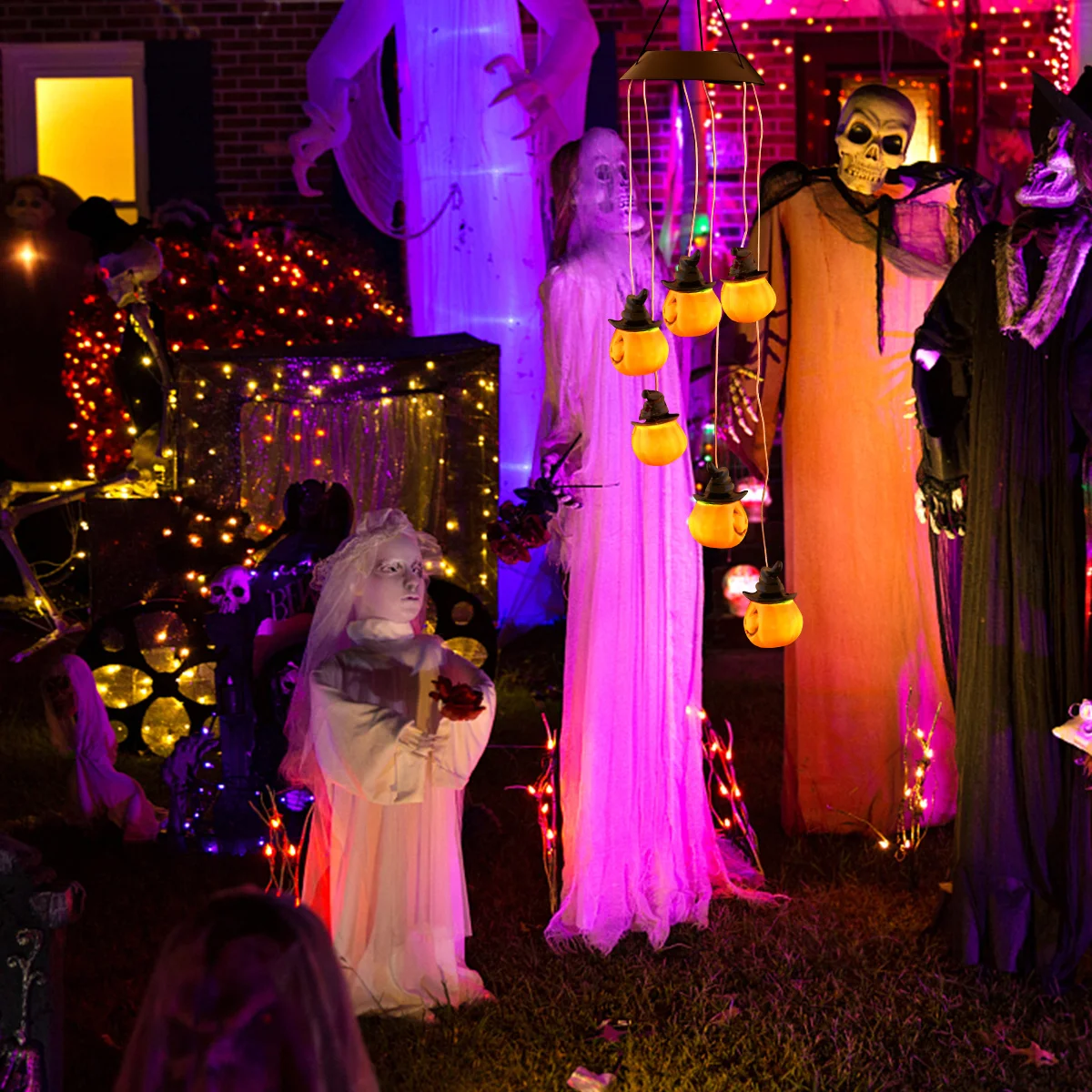 

1Pcs Halloween Pumpkin Solar Windbell Lamp Orange Hanging for Garden Yard Patio Outdoor Decorative Wind Chimes Lamp