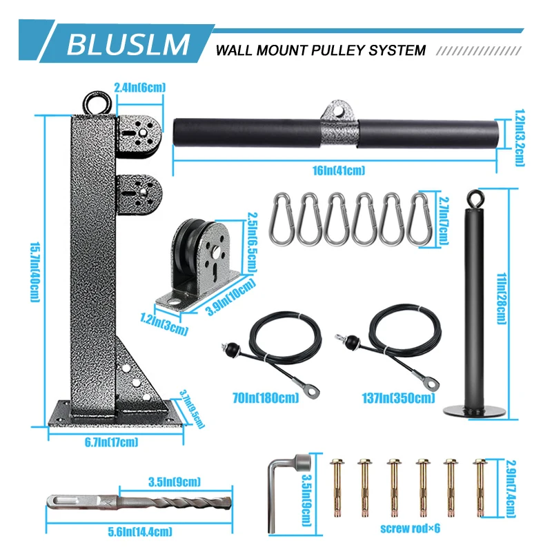 Wall-Mounted Gym Pulley System - Multi-Functional Cable Machine for Lat & Row Exercises, Home Gym Strength Training Equipment
