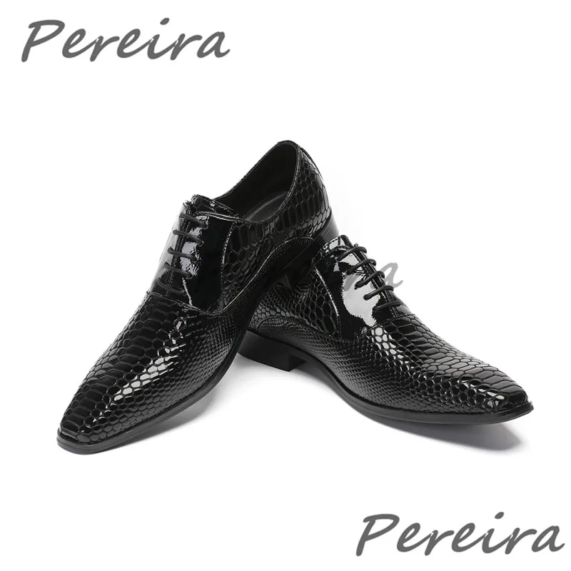 Snake Pattern Square Toe Men's Shoes British Style Black Patent Leather Business Dress Shoes Fashion Party Banquet Formal Shoes