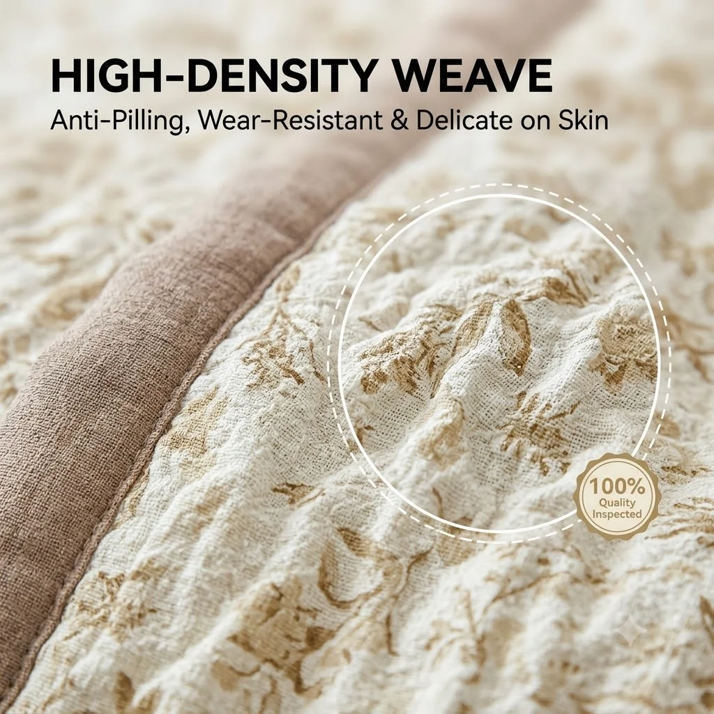 Premium Crinkle Seersucker Summer Quilt Lightweight Shabby Chic Floral Comforter High Density Breathable Blanket for Naked Sleep