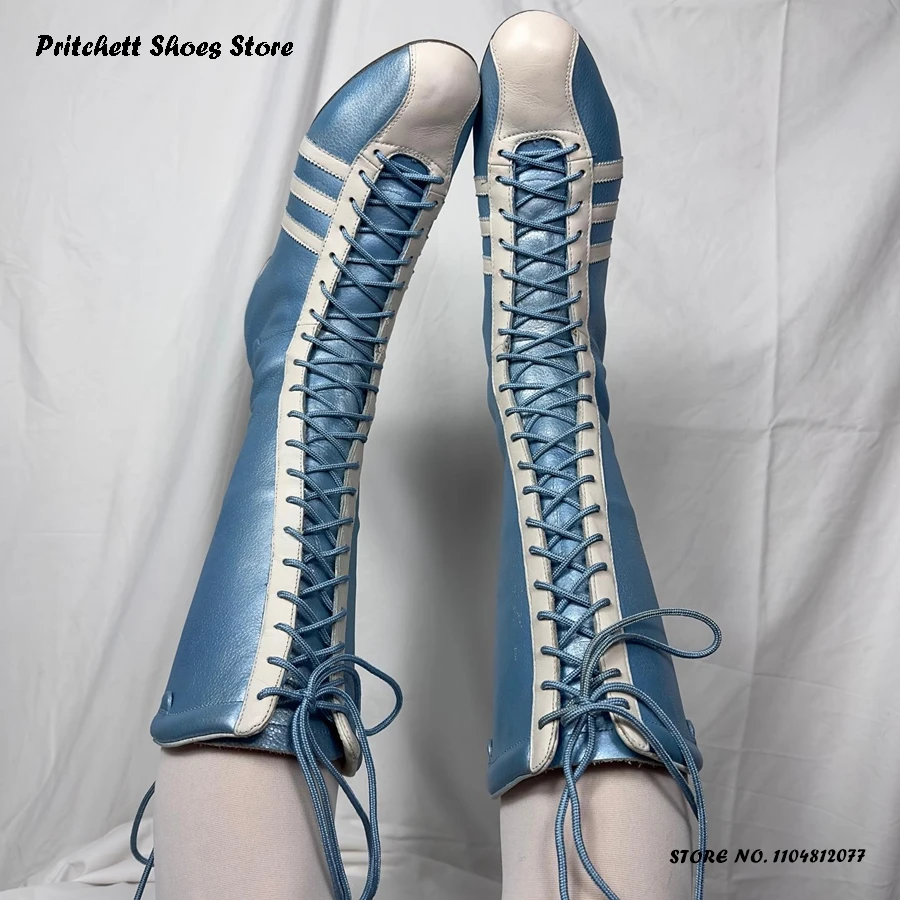 Women's Sports Style Knee-high Boots Street Style Round Toe Flat with Casual Shoes Spring Autumn Cross-tied Lace-up Modern Boots image 2