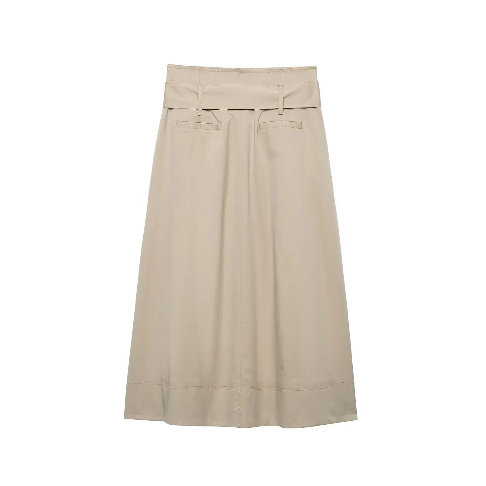 NINE ZAR Midi Skirt Casual mid Waist with Belt Pure Color A-Line Half Body Skirts for Women Zipper Style Standard Fit