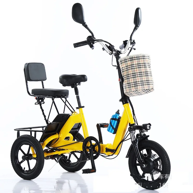 14 Inch 3 Wheeled Electric Tricycle Foldable 48V 350W Electric Bike For Adults 2 Person With Removable Rear Seat Max Speed 20