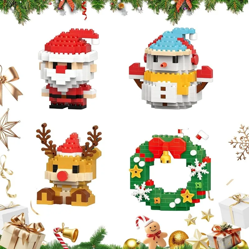 Conjunto de Blocos de Montar DIY Papai Noel, Enfeites Temáticos de Natal, Mini Figuras de Blocos, Presentes de Natal e Aniversário