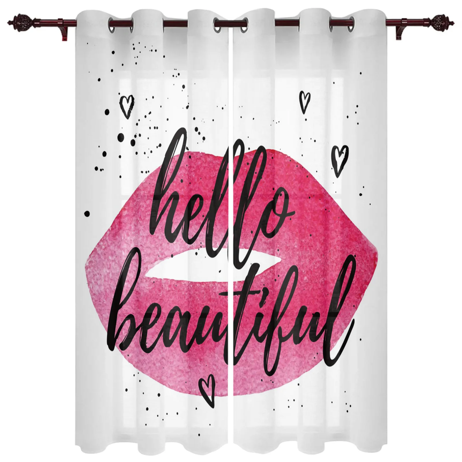 Beautiful Lips Red Illustration Curtains for Living Room Modern Kitchen Curtain Home Bedroom Window Treatment Blinds