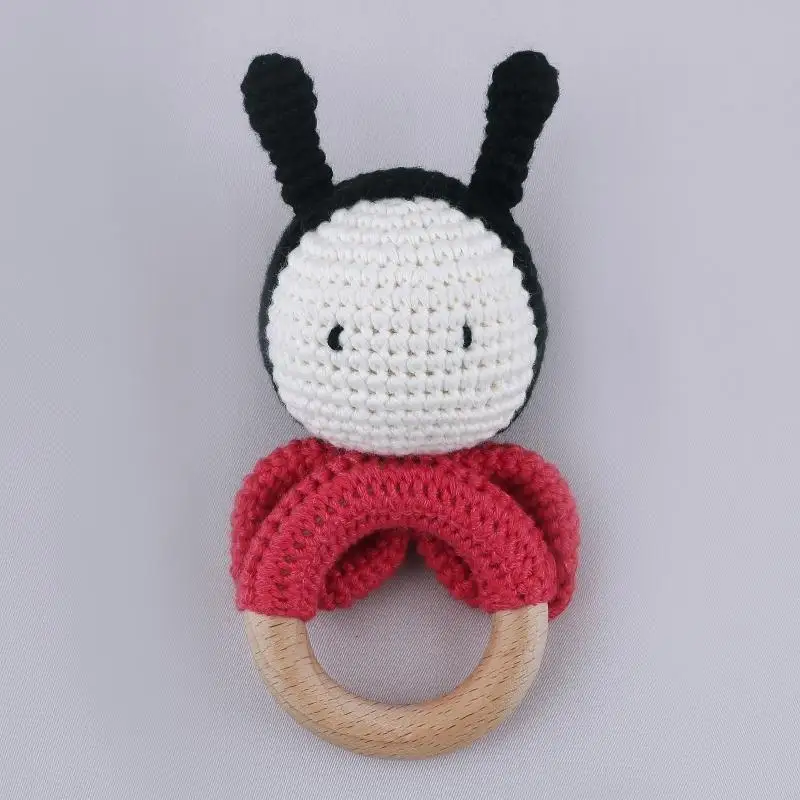 Crochet Rattle Soother BPA Wooden Bracelet Teether Baby Product Mobile Pram Crib Ring Wooden Grasping P31B