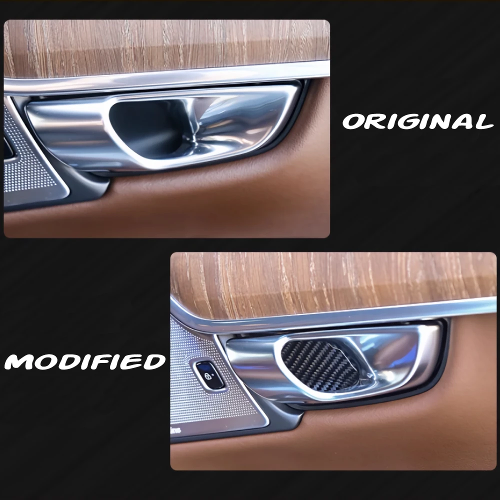 4Pcs Carbon Fiber Car Stickers For Volvo S60 V60 XC60 S90 V90CC XC90 Interior Door Bowl Decoration Sticker Accessories Parts