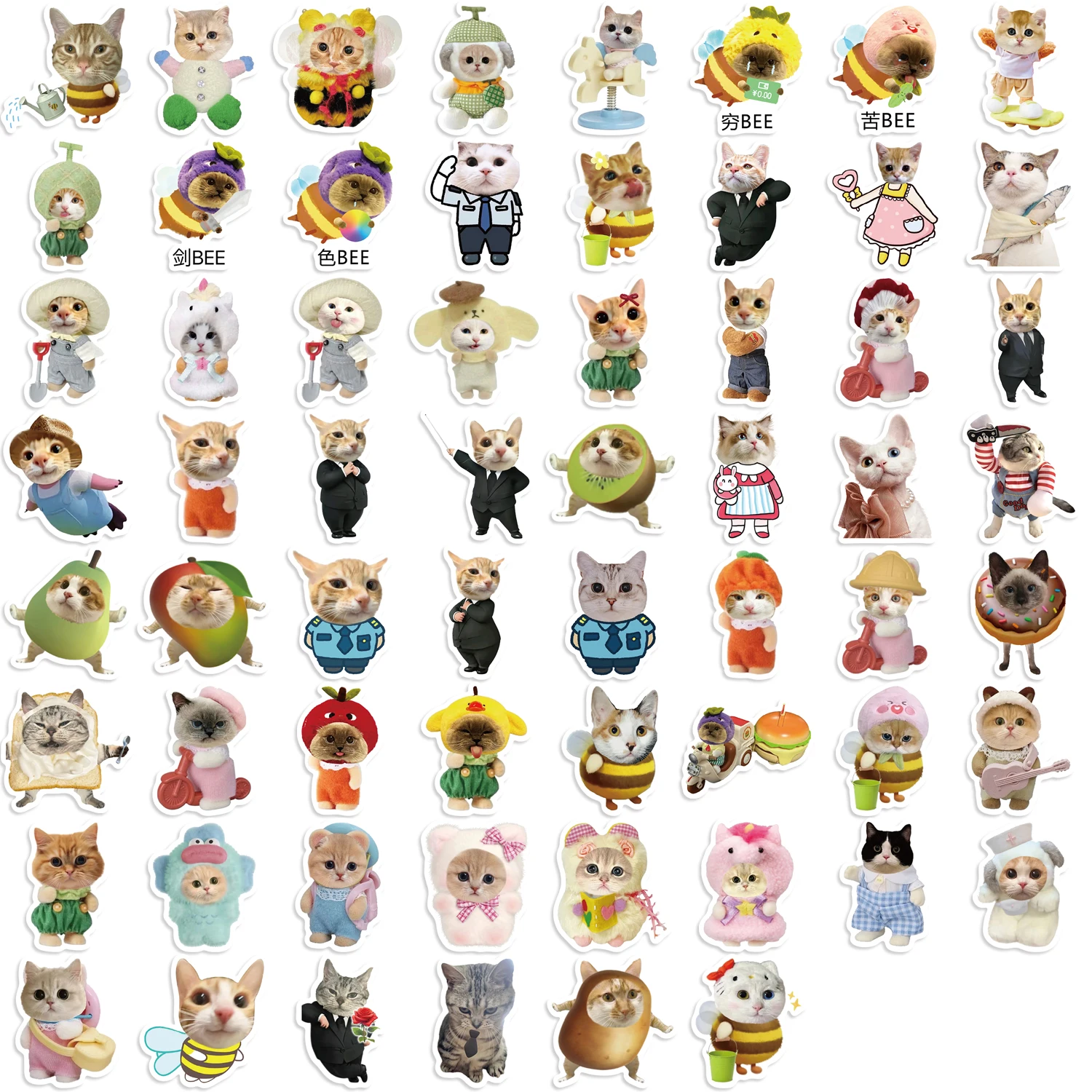 62PCS Funny Cat Stickers Cartoon Cute Decals Toy Stationery Guitar Phone Bicycle Laptop Luggage Car Graffiti Kids Sticker