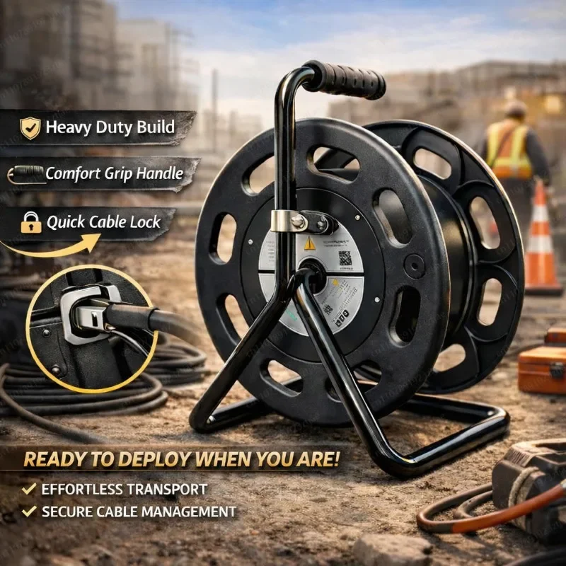 Heavy Duty Retractable Cable Reel, Industrial Extension Power Reel with Multi-Socket for Workshop & Site