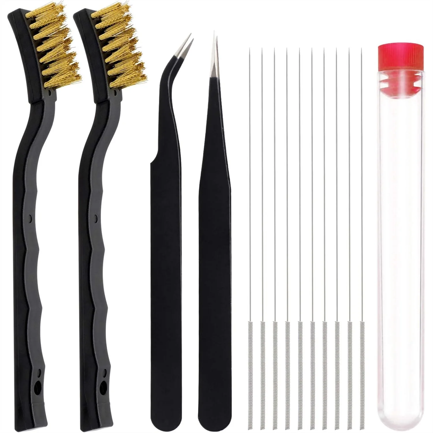 

3D Printer Nozzle Cleaning Kit with Brush, 10Pcs 0.4mm Needles, 2 Tweezers, Wire Brushes for Unclogging and Maintenance