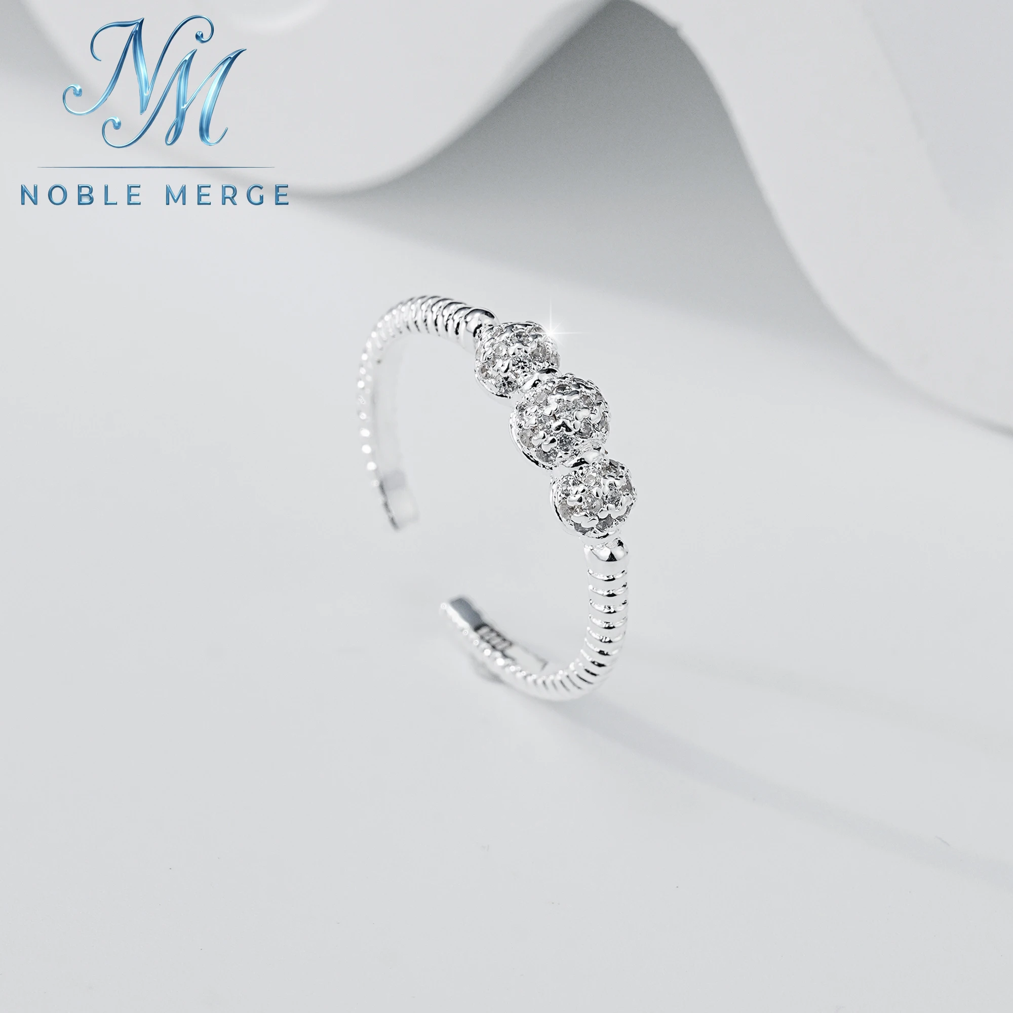 925 Sterling Silver Moissanite Open Ring for Women Thread Texture Three Round Stone Sparkling Wedding Engagement Birthday Gift