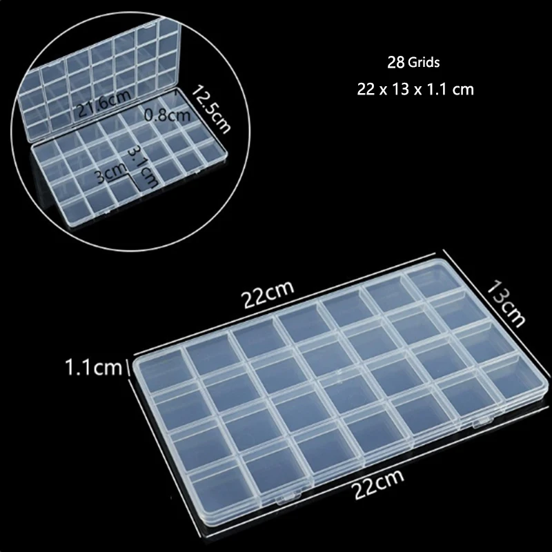 28 Grids Fixed-slot Transparent Plastic Storage Box for Jewelry Classification and Storage Compartments