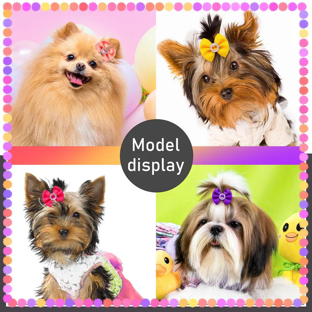 20pcs Dog Grooming Hair Bows Dog Bows Mix Colours Small Dog Accessories Solid Dog Hair Rubber Bands Pet Headwear Pet Supplier