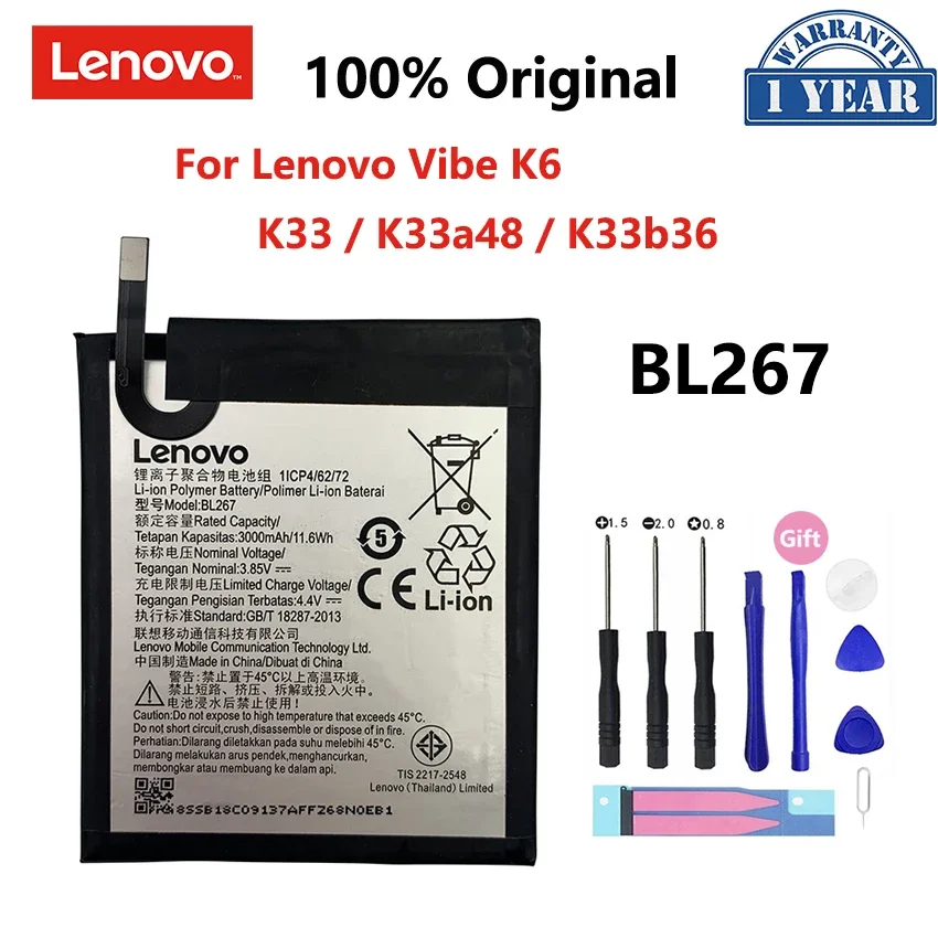 

100% Original 3000mAh BL267 Battery For Lenovo Vibe K6 K33 K33a48 K33b36 Replacement Phone Batteries Bateria