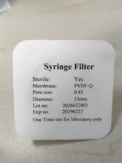 Sterile Filter Hydrophilic PVDF 33mm 0.22um/0.45um Membrane High Throughput Individually Packed,100pcs