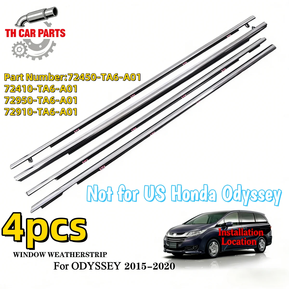 

Уплотнитель оконных проемов для Honda Odyssey 2015-2020, молдинг оконной рамки 72450-TA6-A01 72410-TA6-A01 72950-TA6-A01 72910-TA6