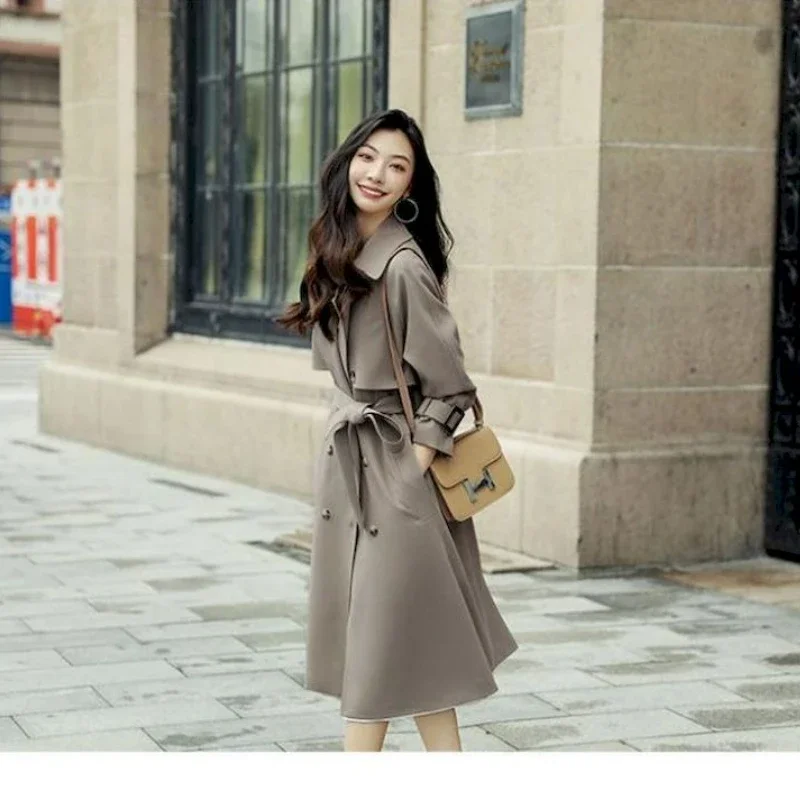 2022 Autumn Winter Hot Trench Coat for Women New Korean Fashion Double-breasted Mid-length Coats and Jackets Elegant Tops femme