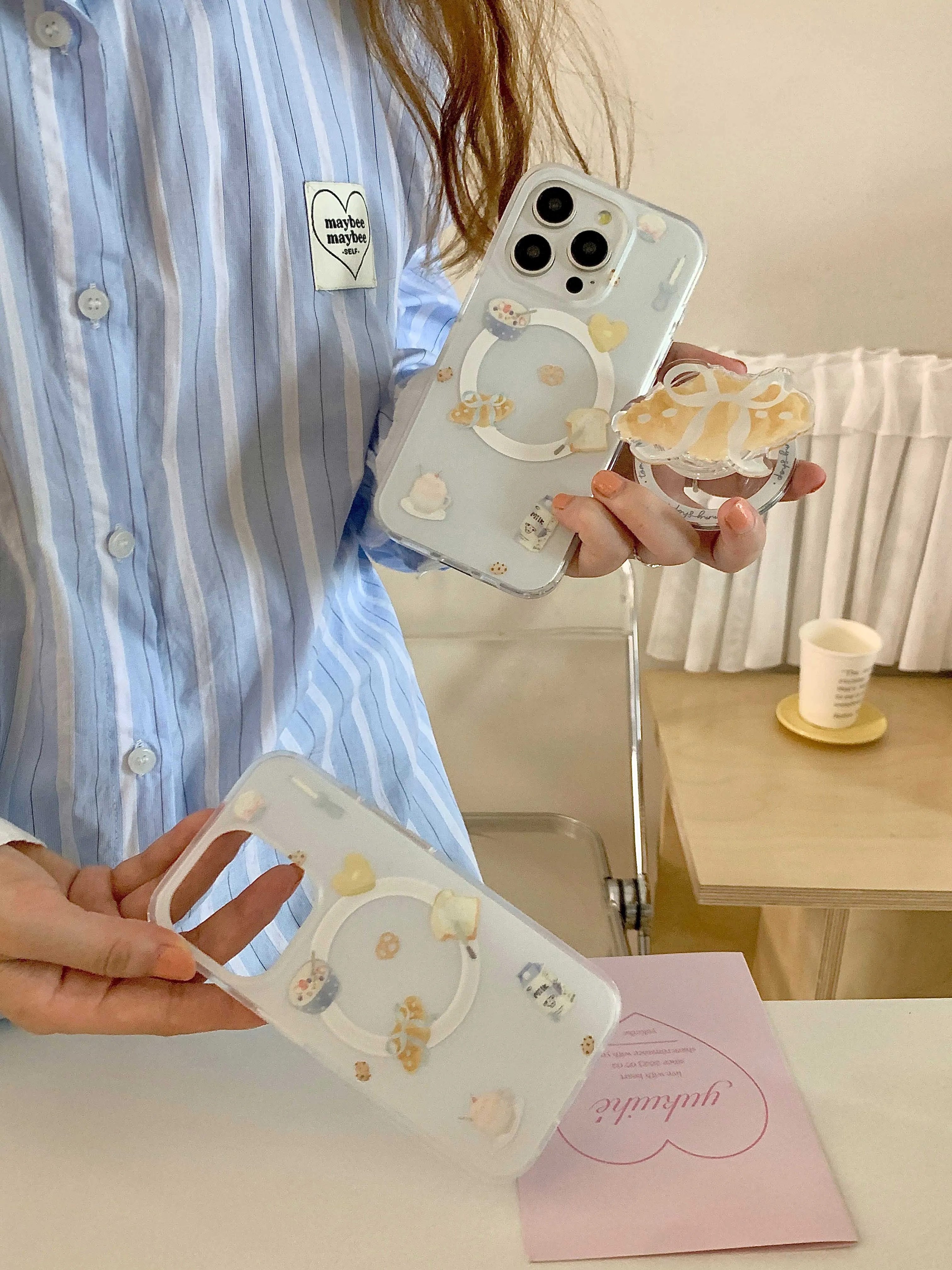 INS bowkbot croissant stand holder magnetic phone case for iphone 15promax 13 14promax 15pro 12 15 pro max 14 milk bread funda