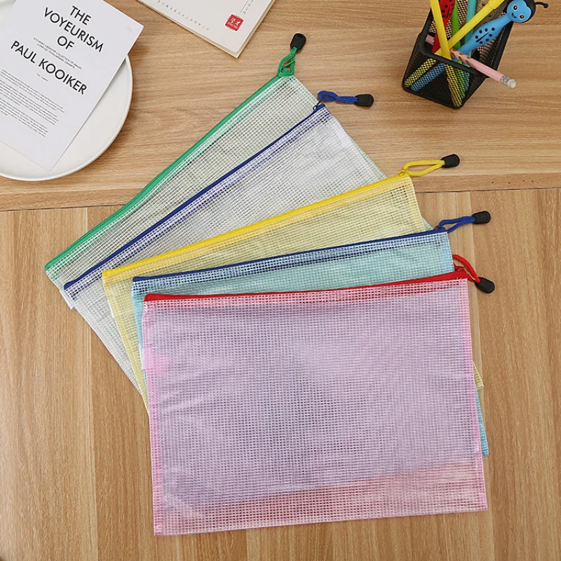 5PCS Stationery Storage Folder File Mesh Zipper Pouch A4 A5 A6 Document Bag Zip File Folders School Office Supplies