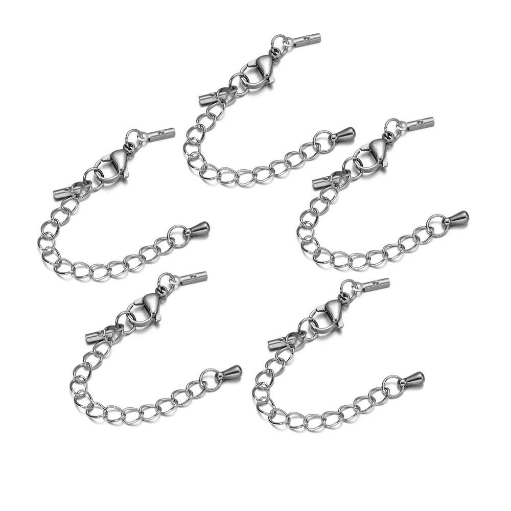 

1pcs Stainless steel Fit 1-5mm Leather Cord Clips Extender Chain with Lobster Clasp Connectors For DIY Jewelry Making Supplies