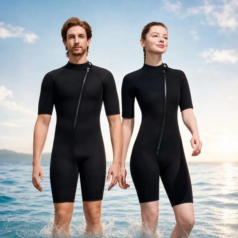 for DIVE SAIL 2mm Neoprene Wetsuit Men Women Front Zip Short Sleeve One Piece Snorkeling Surfing Swimming Shorts Warm