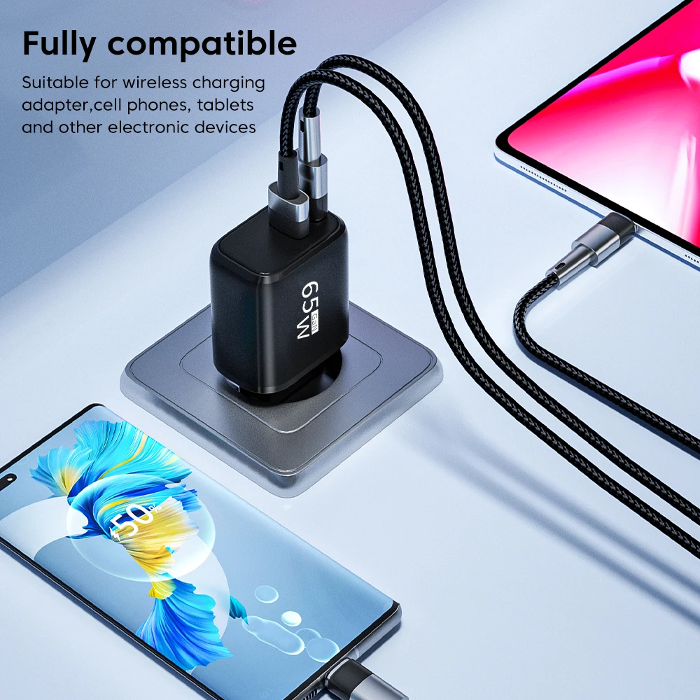 PD 65W GaN USB C Charger Dual Ports USB Type C Charger QC3.0 Fast Charging Charger Power Adapter for iPhone Samsung Xiaomi POCO