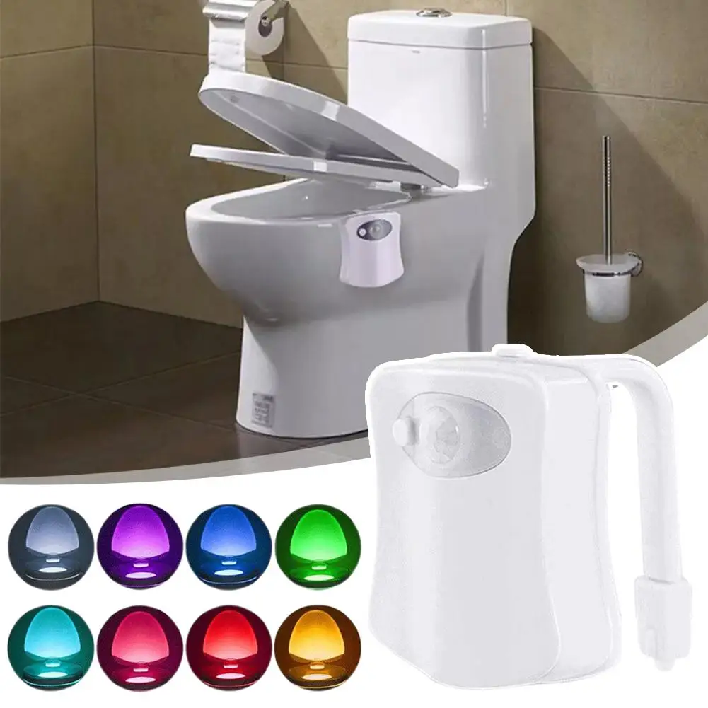 Toilet Light Motion Sensor Night Light 8 Colors Washroom Toilet Bowl Seat Light Battery Operated Waterproof Bathroom Lamp