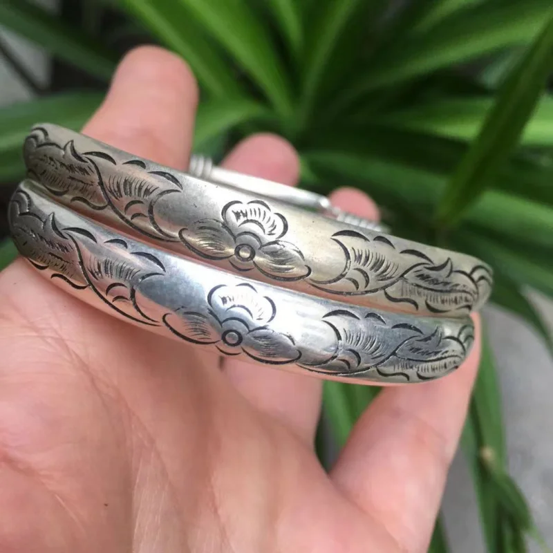 Tibetan silver with characters wealth, ethnic style fortune, prosperity, and longevity bracelet,